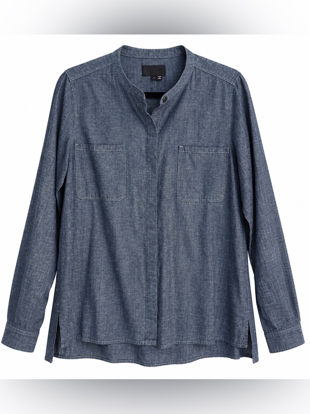 Vince Chambray Shirt Mandarin Collar Blue Button Front - Size L